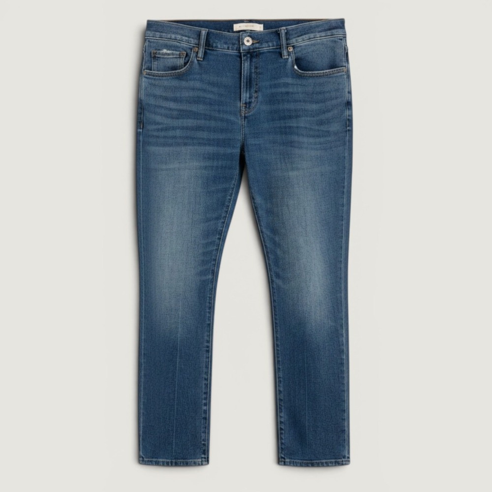 Hatch Maternity Straight Leg Crop Jeans Side Stretch Medium Wash Raw Hem Size 28